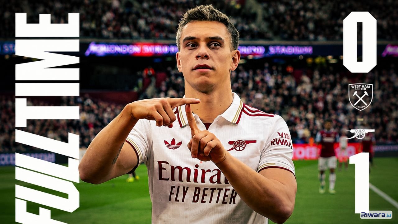 Leandro Trossard menjadi pahlawan kemenangan Arsenal usai mencetak gol tunggal saat menaklukkan West Ham United 1-0 di London Stadium Minggu 10 Mei 2026 malam WIB Hasil ini membuat pasukan Mikel Arteta semakin kokoh di puncak klasemen Premier League